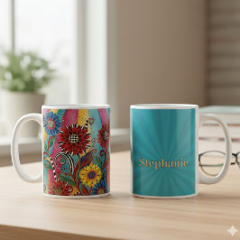 Caneca De Café Caprichoso Boho Floral – Presente Vibrante de Aniv
