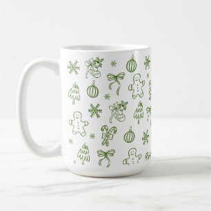 Caneca De Café Caprichoso Desenho à Mão Doodle Verde