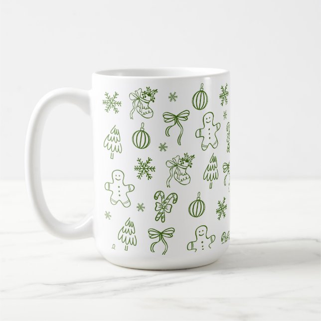 Caneca De Café Caprichoso Desenho à Mão Doodle Verde (Esquerda)