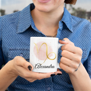 Caneca De Café Capricorn Personalizado Cores de Água Zodiac Desig