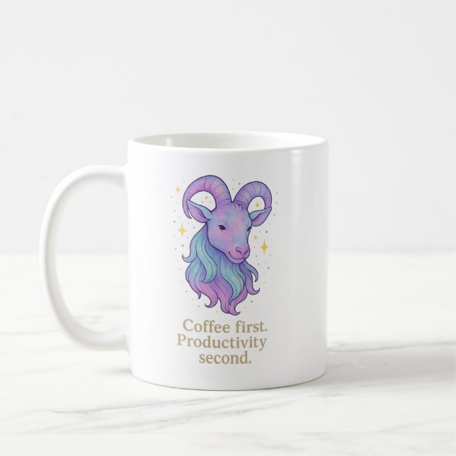 Caneca De Café Capricorn Zodiac Mug – Coffee First, Productivity  (Esquerda)