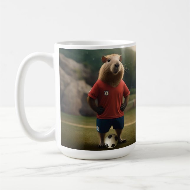 Caneca De Café "Capybara com Ponta de Goal: A Estrela de Futebol  (Esquerda)