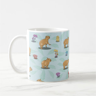 Caneca De Café Capybara e padrão de cogumelos