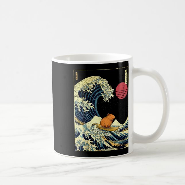 Caneca De Café Capybara Japanese Kanagawa Wave Funny Surf Animal  (Direita)