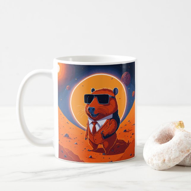 Caneca De Café Capybara Planet Mars Funny Modern (Com Donut)