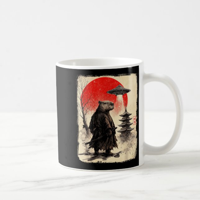 Caneca De Café Capybara Samurai Retro Ufo Japanese Warrior Tenshu (Direita)