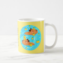 Caneca De Café Capybaras Em Água Com Laranjas