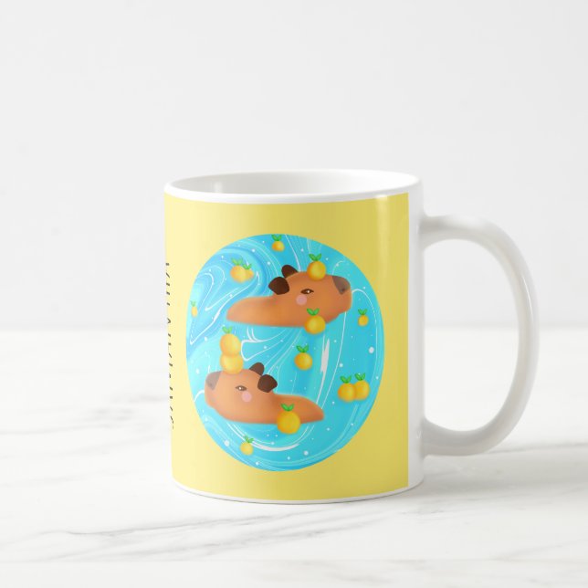 Caneca De Café Capybaras Em Água Com Laranjas (Direita)