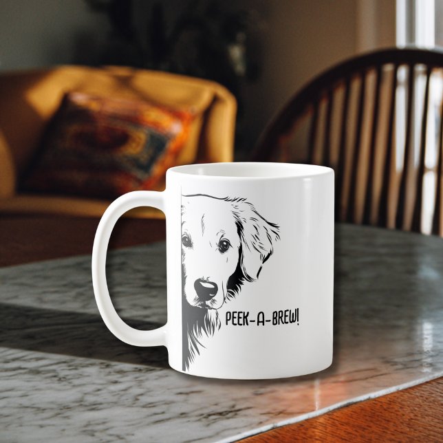 Caneca De Café Cara de Cachorro Engraçado & "Peek-a-Brew" Humor d (Criador carregado)