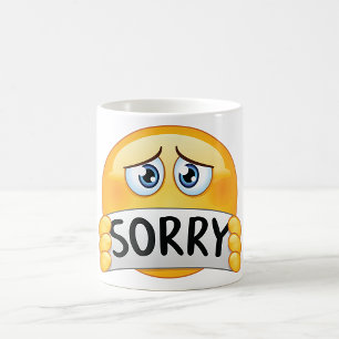 Caneca De Café Cara de Emoji Triste Desculpe Segurando Placa de D