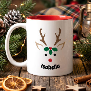 Caneca De Café Cara de Renas Fofa   Natal Personalizado