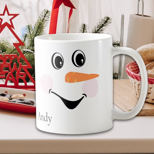 Caneca De Café Cara de Snowman Feliz e Simulado, Feliz Sorriso (Criador carregado)