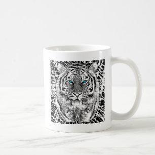 Caneca De Café Cara de Tigre Azul Preto e Branco