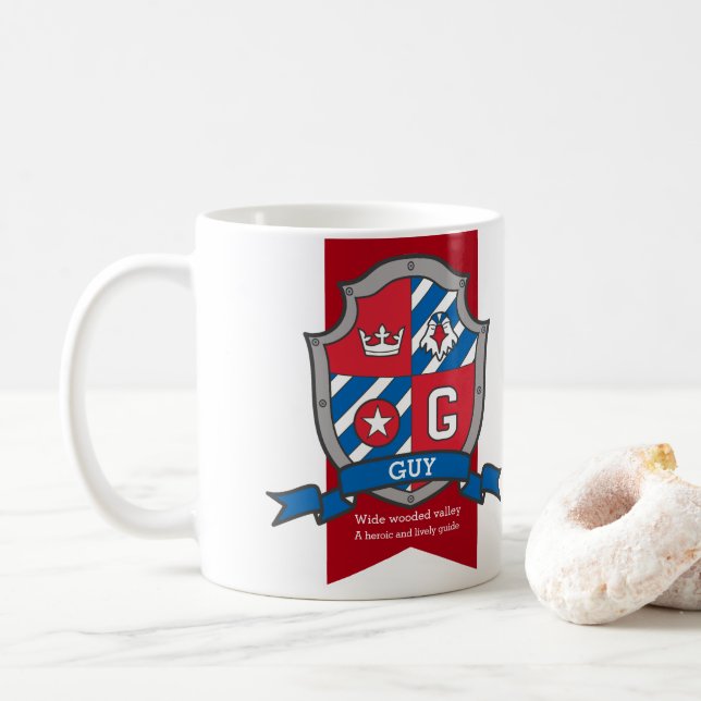 Caneca De Café Cara letra G heraldry red blue name (Com Donut)