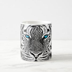 Caneca De Café Cara selvagem do tigre dos olhos azuis preto e