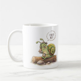 Caneca De Café Caracol Cansado Engraçado "Preciso Descansar" Ilus