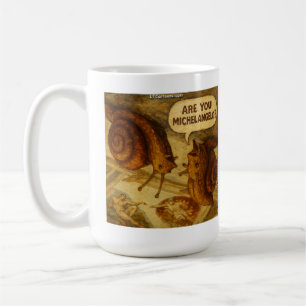 Caneca De Café Caracol Curioso & Paródia de Michelangelo Cartoon