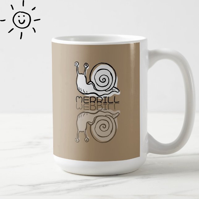 Caneca De Café Caracol Marrom Fofo Reflexo Doodle Nome Personaliz (Criador carregado)