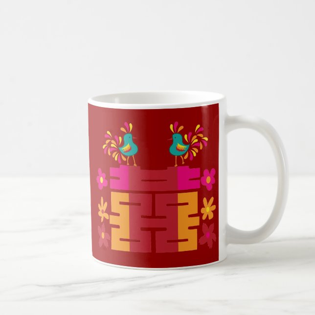 Caneca De Café Caracteres chineses de felicidade dupla (Direita)