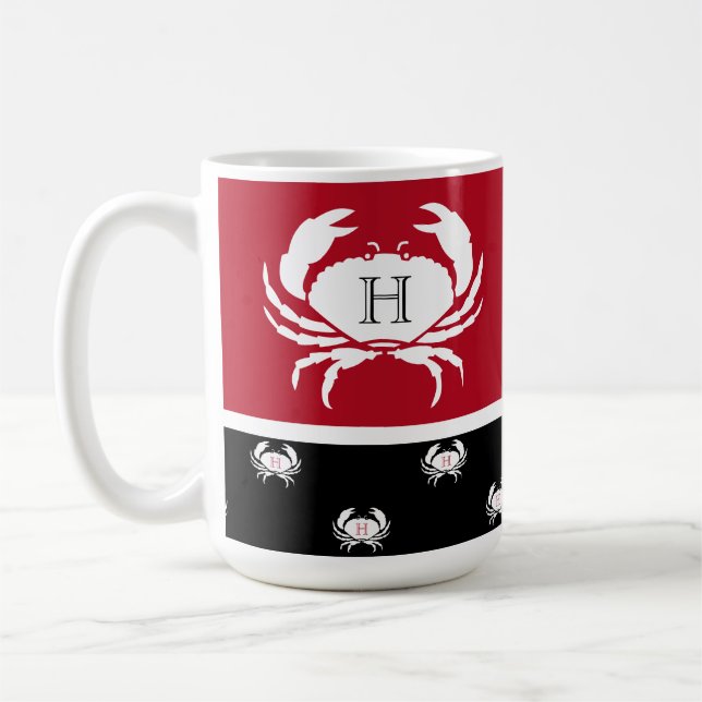 Caneca De Café Caranguejo Branco Vermelho Negro, Monograma, Náuti (Esquerda)