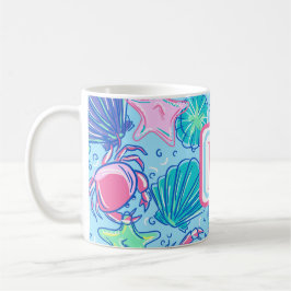Caneca De Café Caranguejo Costeiro Monograma Beach Shell