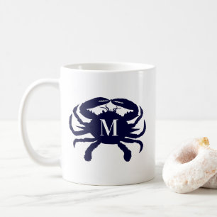 Caneca De Café Caranguejo Monogramado Azul Escuro