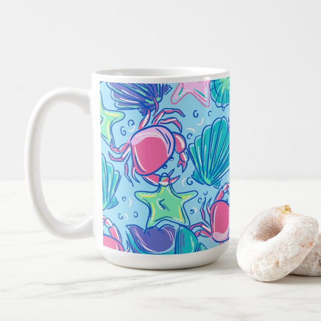 Caneca De Café Caranguejo Preppy Beach Shell (Com Donut)
