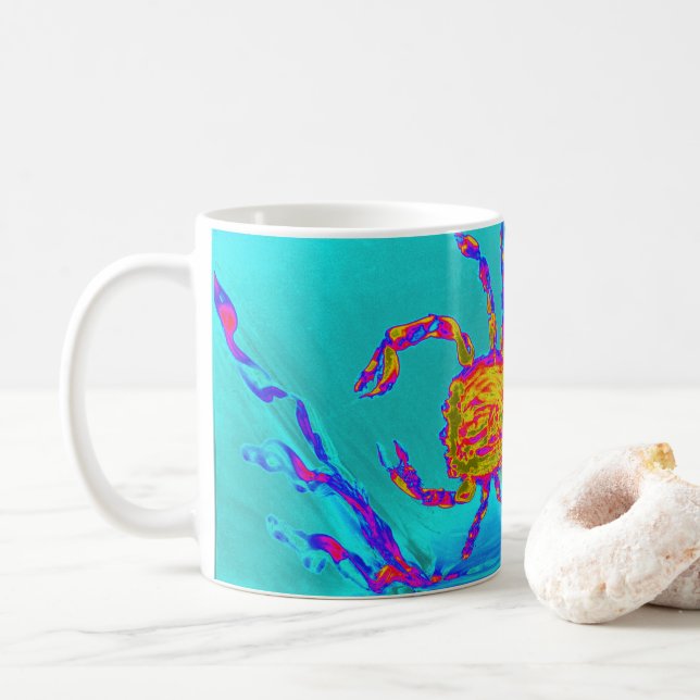 Caneca De Café Caranguejo-Turquesa-Mar legal (Com Donut)