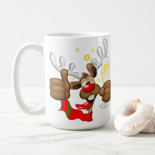 Caneca De Café Caráter de Natal Engraçado do Bebado Reindeer