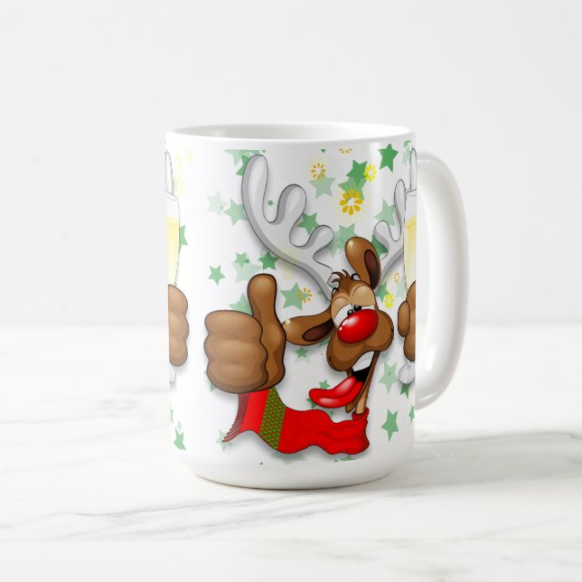 Caneca De Café Caráter de Natal Engraçado do Bebado Reindeer (Frente Esquerda)