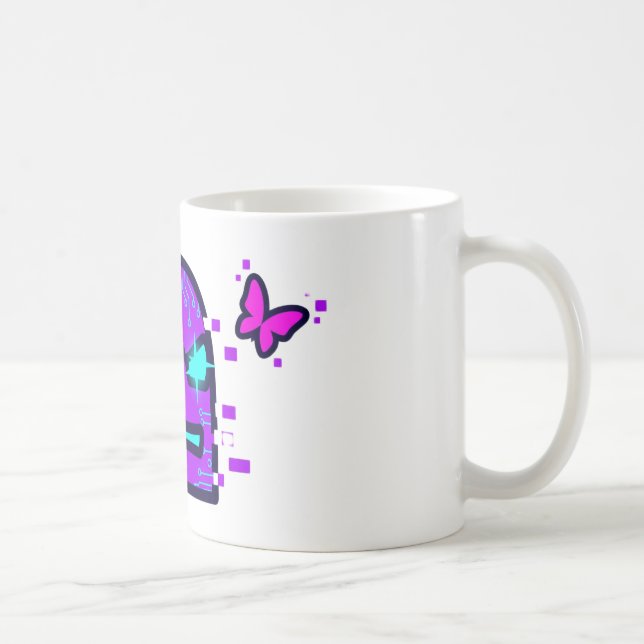 Caneca De Café Caráter digital com a borboleta Cyberpunk Neon (Direita)