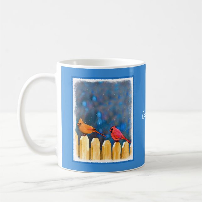 Caneca De Café Cardeais na pintura de cerca - Arte original (Esquerda)
