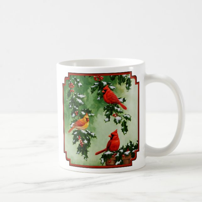 Caneca De Café Cardeais-vermelhos-do-norte e azevinho (Direita)