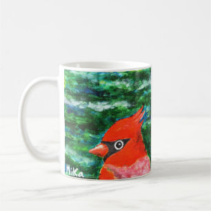 Caneca De Café Cardeal Bird art Linda Simpatia de Arte Folclórica