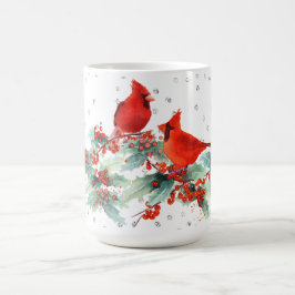 Caneca De Café Cardeal da aguarela nos acentos de prata dos ramos