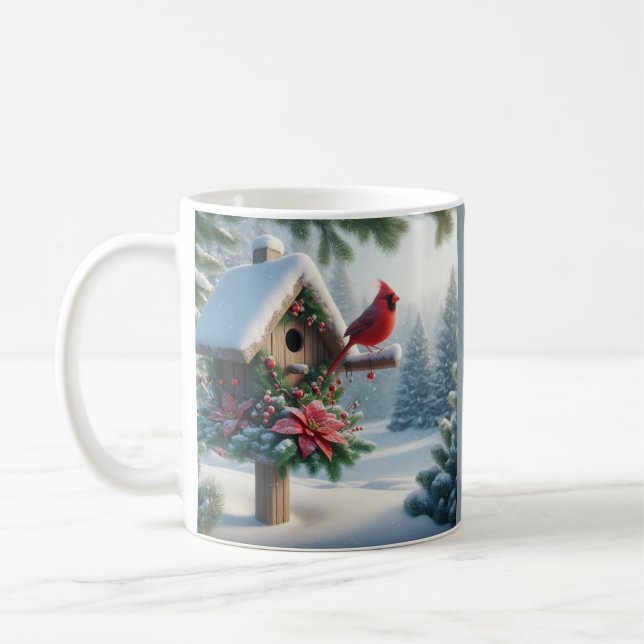 Caneca De Café Cardeal de inverno em um abrigo festivo (Esquerda)