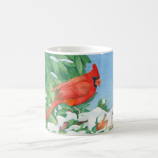 Caneca De Café Cardeal em um arbusto de neve (Centro)