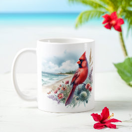 Caneca De Café Cardeal Norte de Watercolor de Verão na praia