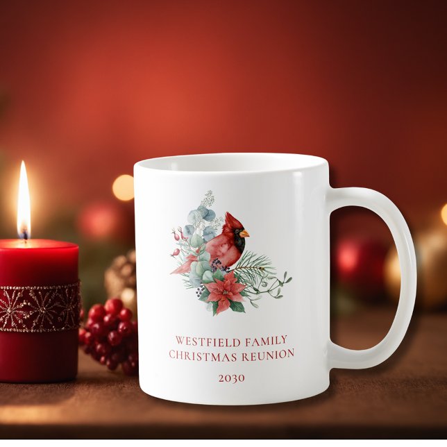 Caneca De Café Cardeal Vermelho da Reunião da Família Natal (Christmas Family Reunion Red Cardinal Keepsake Coffee Mug)