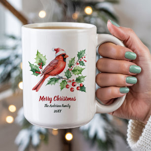 Caneca De Café Cardeal Vermelho e Berries Natal Personalizados
