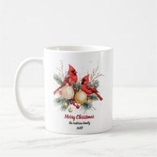 Caneca De Café Cardeal Vermelho e Berries Natal Personalizados