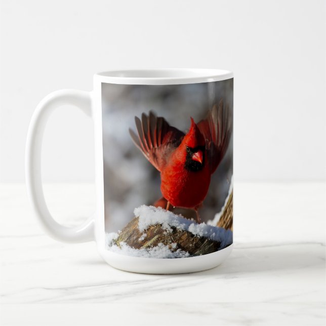 Caneca De Café Cardeal Vermelho na Neve (Esquerda)