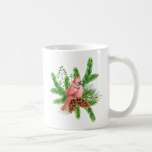 Caneca De Café Cardeal Vermelho no inverno Evergreens
