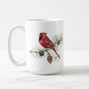 Caneca De Café Cardeal Vermelho, Pine Cones, Branch Christmas