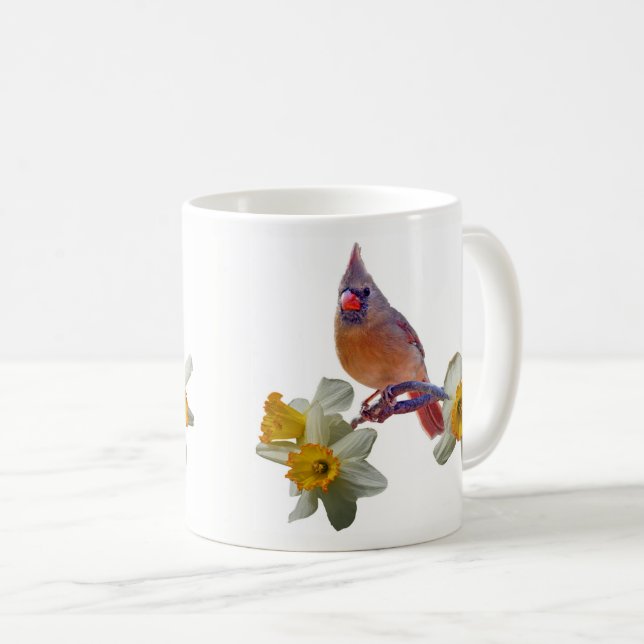 Caneca De Café Cardinal e Daffodils - (Frente Esquerda)