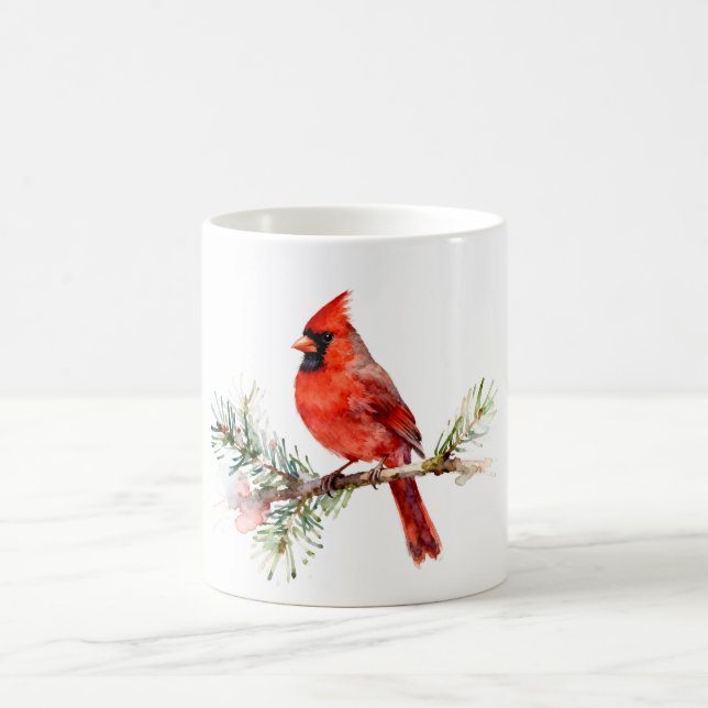 Caneca De Café Cardinal em um galho de abeto (Centro)