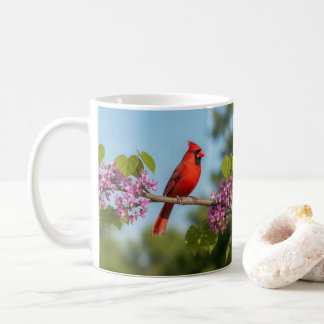 Caneca De Café Cardinal em um galho de Redbud