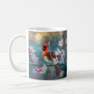 Caneca De Café Cardinal Macho ao Luar das Flores de Cerejeira