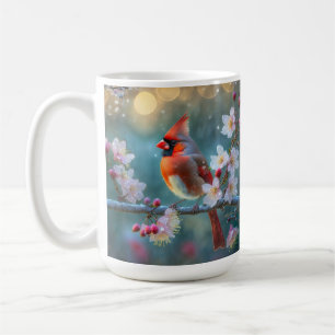 Caneca De Café Cardinal Macho ao Luar das Flores de Cerejeira