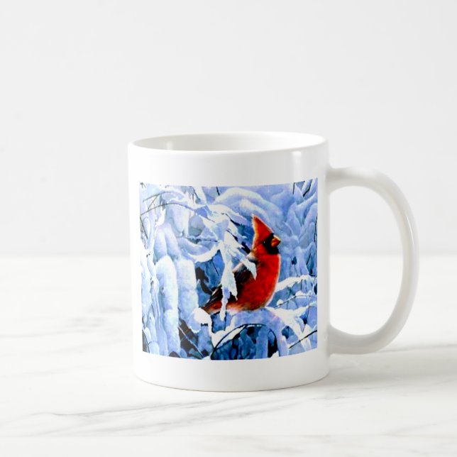 Caneca De Café Cardinal Vermelho na Neve de Inverno (Direita)